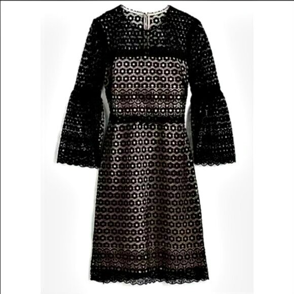 J. CREW BELL Sleeve DAISY Lace SHEATH Dress BLACK/NUDE - Picture 10 of 10